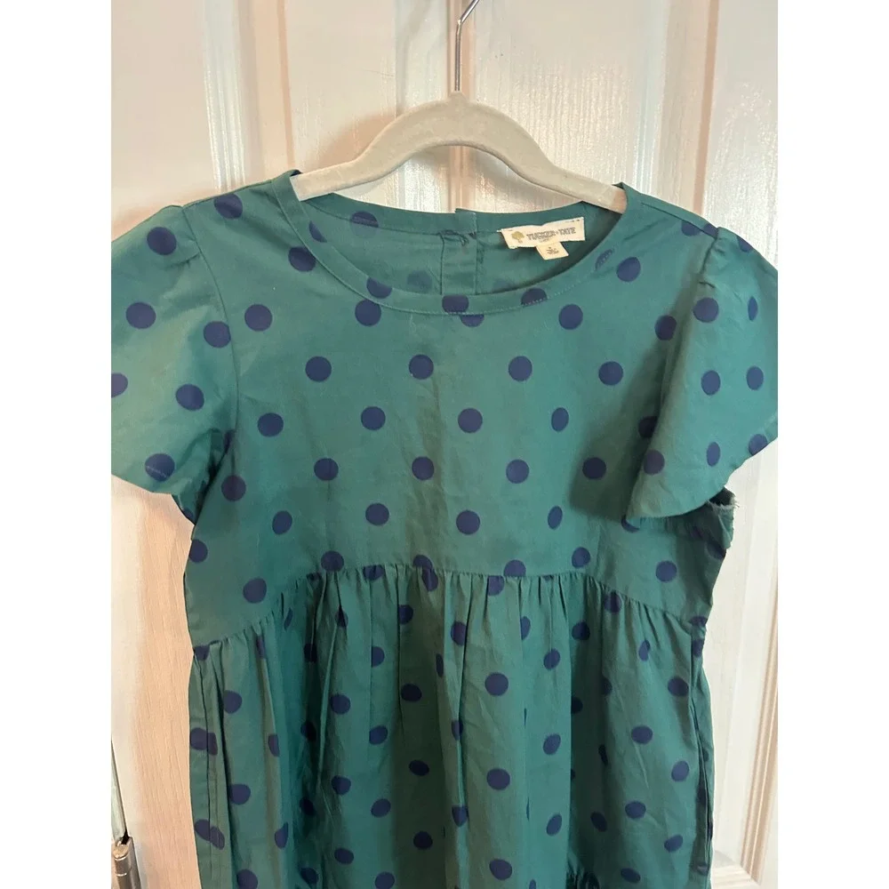 Tucker + Tate Dress Green Polka Dot Tiered Flutter Sleeve Kids Size 8 Cotton